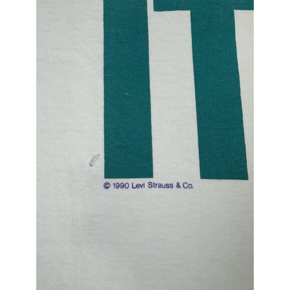 Vintage 1990 Levis Levi Strauss Denim Promo Sit On It White Shirt Rare XL Fit T - Picture 4 of 16